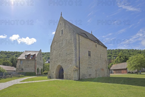 Neo-Gothic house and Gothic house of the Landesschule Pforta of the former Cistercian abbey and today's boarding school, Schulpforte, Landesschule Pforta, Bad Kösen, Saale, Naumburg, Saxony-Anhalt, Germany