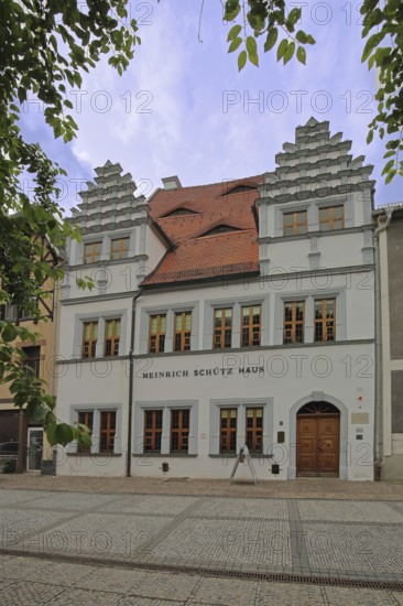 Heinrich Schütz House, home of the composer and musician Heinrich Schütz, inscription, Weißenfels, Saxony-Anhalt, Germany