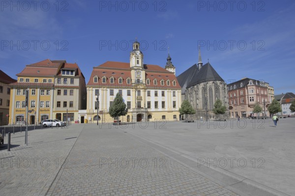 Baroque town hall and late Gothic St Mary's Church, Market Square, Weißenfels, Saxony-Anhalt, Germany
