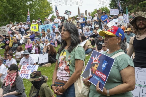 Detroit, Michigan USA - 14 June 2025 - Thousands gathered for a 'No Kings' rally, protesting President Trump's actions against immigrants and against democratic institutions