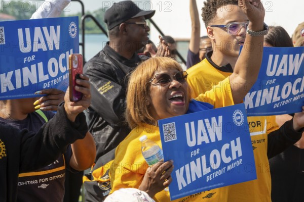 Detroit, Michigan USA - 7 June 2025 - Members of the United Auto Workers rally to support Rev. Solomon Kinloch, candidate for mayor of Detroit. Kinloch is a former UAW member and now pastor of the nondenominational Triumph Church, which has 40, 000 members in eight locations