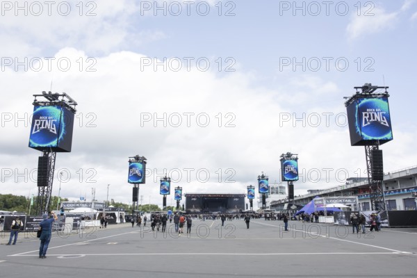 Infield with speaker towers at the Rock am Ring Festival on Friday, Nürburgring race track race track, 06.06.2025