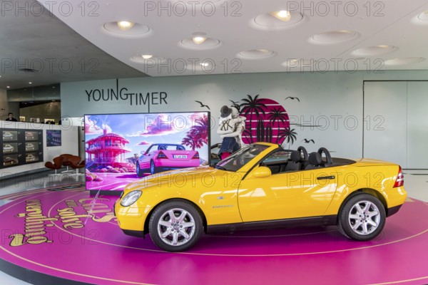 Special exhibition Youngtimer. The Mercedes-Benz Museum in Stuttgart presents a journey through the automotive history of the global corporation. The history of the Mercedes star begins with the first automobile in 1886. 160 vehicles are on display. Stuttgart, Baden-Württemberg, Germany