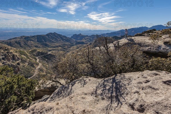 Windy Point Vista offers a view of Tucson from the Catalina Mountains along the Mt Lemmon Highway near Willow Canyon, Arizona, USA