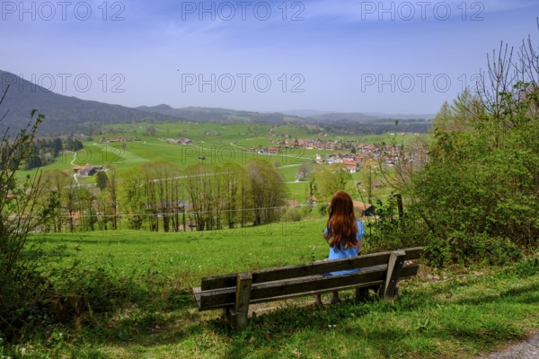 View of the Leitzach Valley from the Schwarzenberg near Hundham, Leitzach Valley, Upper Bavaria, Bavaria, Germany