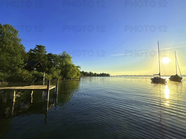 Evening atmosphere, sailing boats on Lake Starnberg, Bavaria, Germany