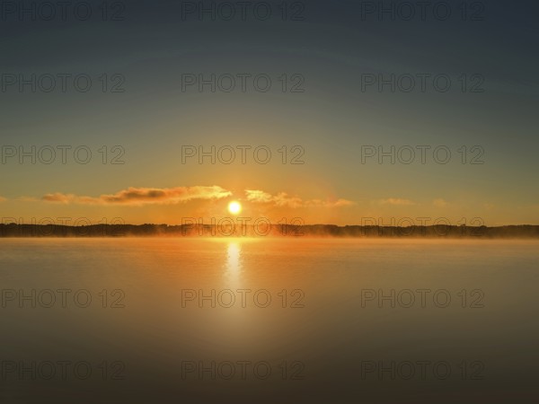 Evening mood, light fog over Lake Starnberg, Bavaria, Germany