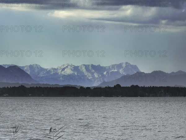 View from Lake Starnberg to the Zugspitze, Bavaria, Germany