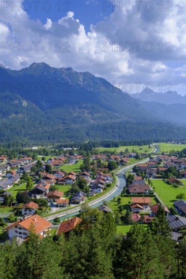 Magdalena Neuner Weg Promenade, Krepelschrofen, Wallgau in front of the Karwendel, Werdenfelser Land, Upper Bavaria, Bavaria, Germany