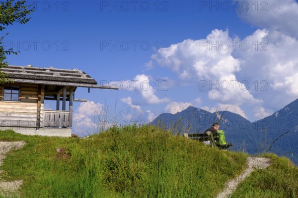At the summit, Magdalena Neuner Weg, Krepelschrofen, Wallgau, Werdenfelser Land, Upper Bavaria, Bavaria, Germany