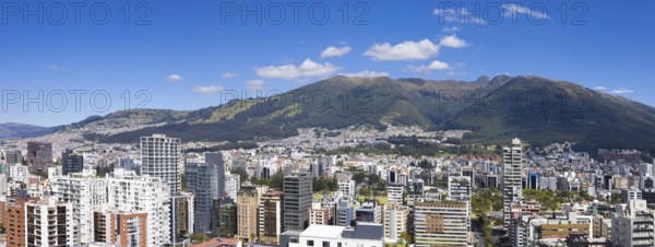 Quito, Ecuador. Panoramic skyline of Carolina Park modern condominiums in central business district