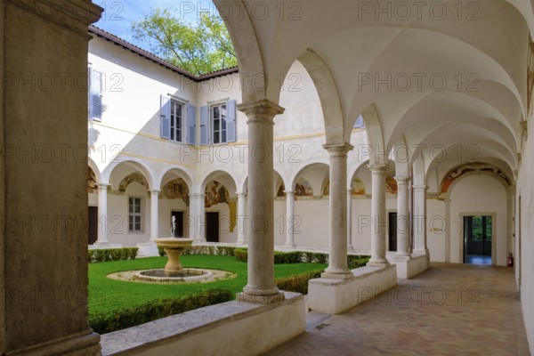 Cloister, Church of Santa Maria Inviolata, Riva del Garda, Lake Garda, Trentino, Italy
