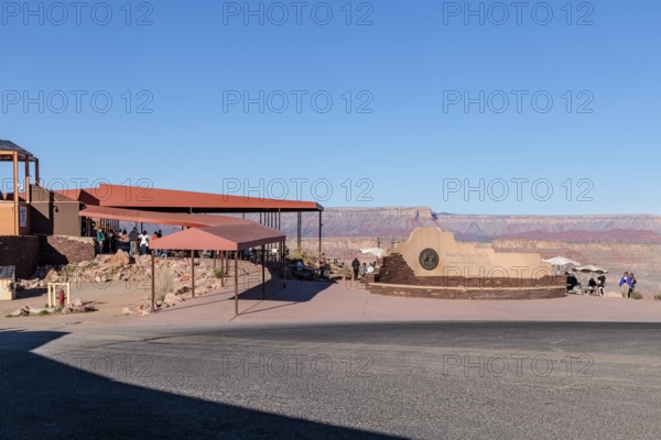 Entrance sign at Grand Canyon West on the Hualapai Native American Reservation near Peach Springs, Arizona