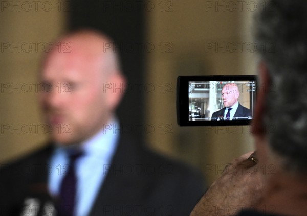 Jens Peick (SPD) in an interview with Welt-TV in the West lobby of the Bundestag