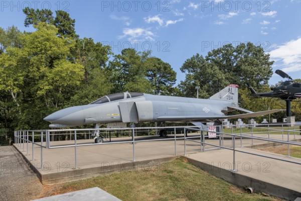 Captain Ed Yeilding's f4 Phantom aircraft and an Apache heilcopter on display at the Veterans Memorial Park in Florence, Alabama