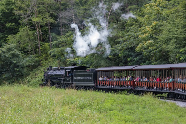 Dollywood Express steam locomotive carries guests throughout the Dollywood amusement park in Pigeon Forge, TN
