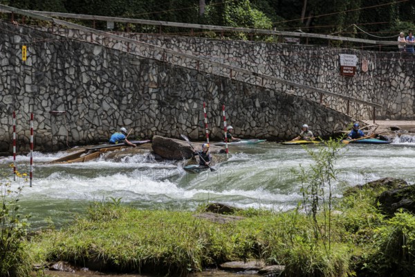 Olympian Evy Leibfarth practicing slalom runs at the Nantahala Outdoor Center near Bryson City, North Carolina