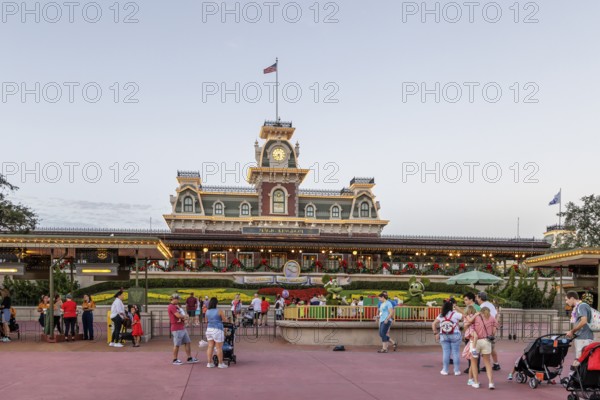 Walt Disney World Railroad station just inside the entrance to the Magic Kingdom at Walt Disney World in Orlando, Florida, USA