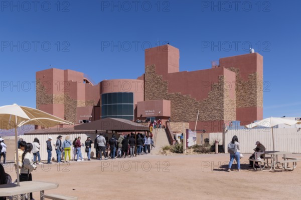Gift shop, restroooms, and the entrance to the Skywalk glass bottom bridge over the canyon at Eagle Point in Grand Canyon West near Peach Springs, Arizona