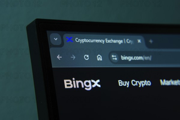 Close-up of a computer screen displaying the BingX web interface in dark mode