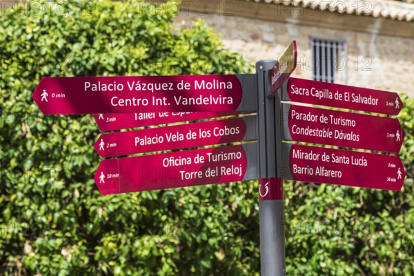 Signposts of historic locations, Ubeda, Unesco heritage city, Andalusia, Spain