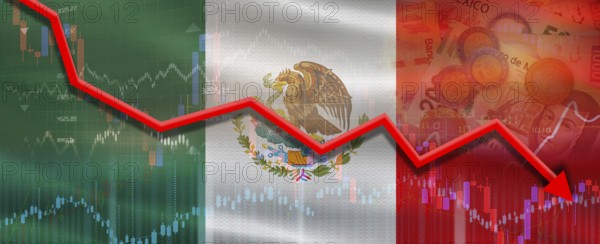 Mexico financial crisis on economic graph. Financial fall of Mexico on economy market