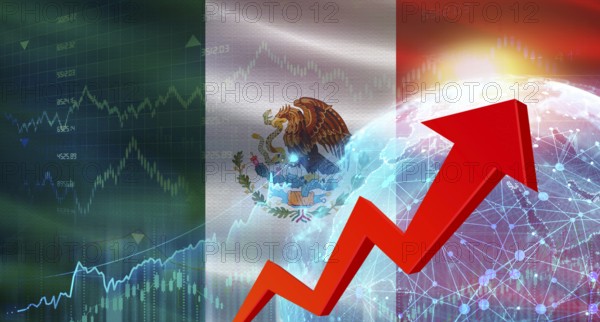 Global financial growth with Mexico flag. Financial growth with Mexico flag on economic background