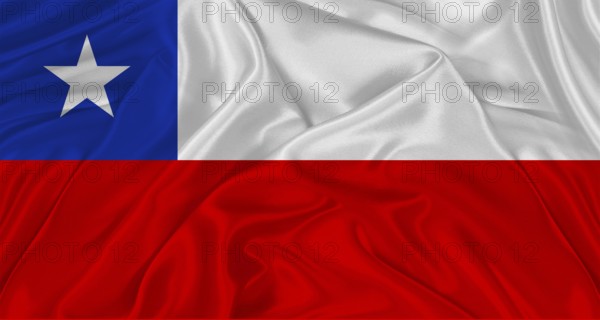 Flag of Chile with cloth texture. Close up of Chile flag waving