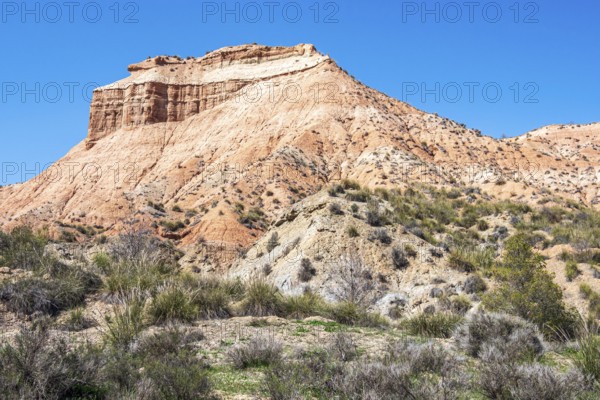 Colorful mountain in the Gorafe desert, rock formations, Gorafe Desert, UNESCO Granada Geopark, Granada province, Andalusia, Spain
