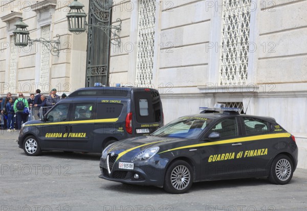 Vehicles of the Guardia di Finanza, specialised Italian police force under the authority of the Ministry of Economy and Finance in Rome, economic police, financial police, Italy
