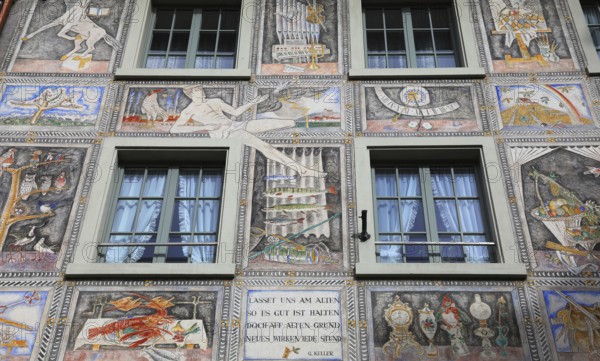 Facade with façade painting in the old town, Stein am Rhein, Canton Schaffhausen, Switzerland