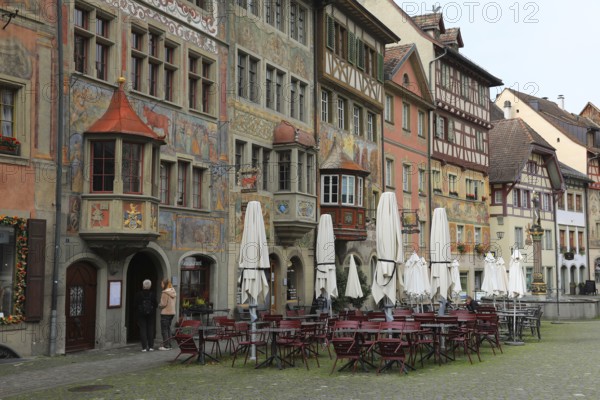 House facade with facade painting in the old town, Stein am Rhein, Canton Schaffhausen, Switzerland
