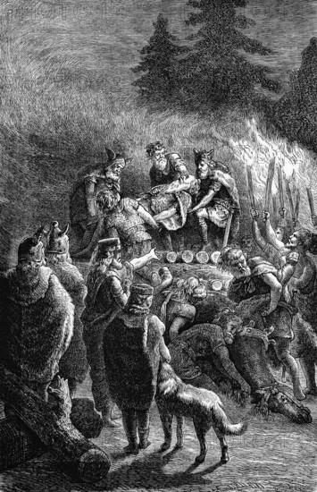 The burial ritual of a barbarian chieftain, 2nd century BC, digital reproduction of a historical model