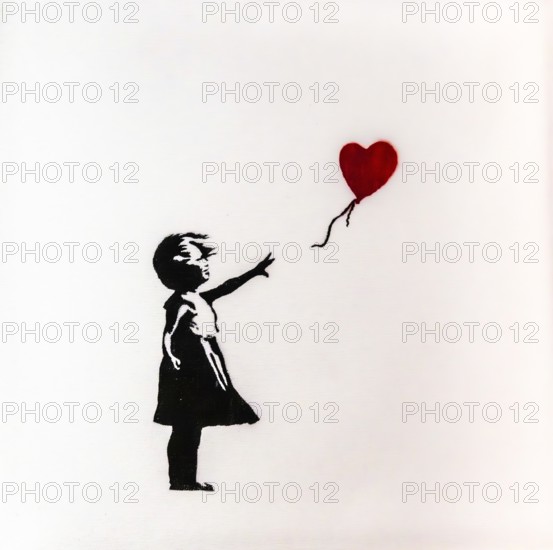 Banksy - Girl with Balloon, symbol of fragility, indebtedness, dreams, hope and love, 2003, exhibition The World of Banksy