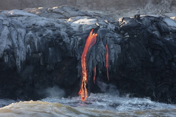 Lava entering ocean, Kamokuna, Kilauea Volcano, Hawai'i Volcanoes National Park, Big Island, Hawai'i, USA