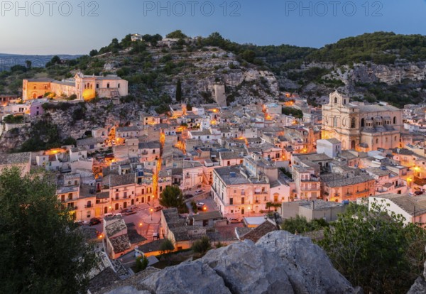 Twilight, Old Town, Scicli, UNESCO World Heritage Site, Province of Ragusa, Sicily, Italy