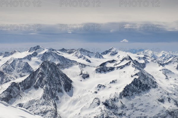 Views of snowy summits of the Ötztal Alps in winter, Tyrol, Austria