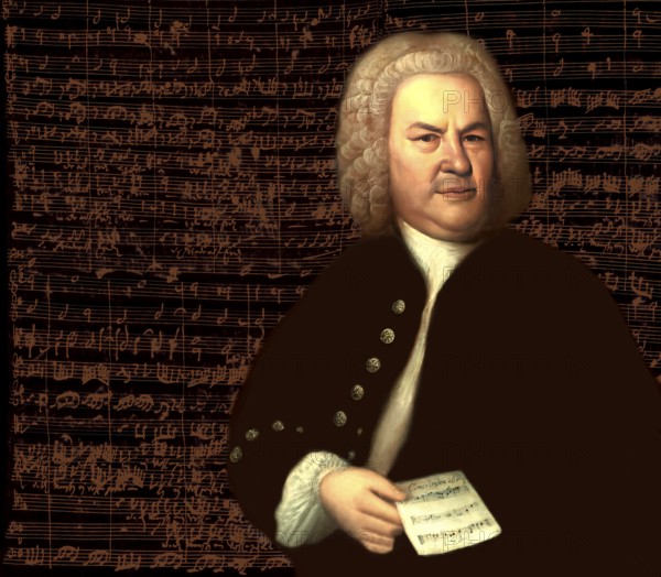 Johann Sebastian Bach, 1685, 1750, German composer, digital edited according to a painting by Elias Gottlob Haussmann, Bach's autograph of the Christmas Oratorio, Weihnachtsoratorium, BWV 248