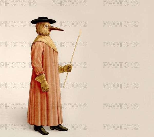 A physician wearing a plague preventive costume, 17th century