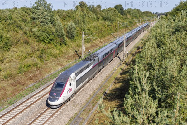 SNCF TGV Duplex train on the new Mannheim-Stuttgart line in Möglingen, Germany