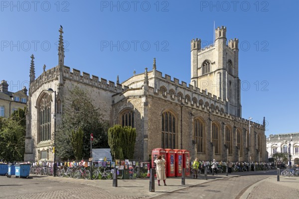 Great St Mary's, red telephone boxes, Cambridge, England, Great Britain