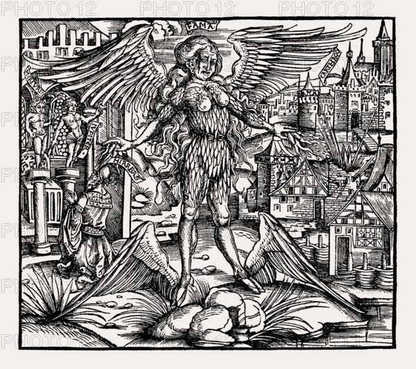 Fama, Sebastian Brant's Virgil Aeneid, printed by Hans Grüninger, Strasbourg, 1502, facsimile 19th century