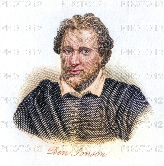 Ben Jonson, 1572-1637, English Jacobean playwright, lyricist and literary critic, Historical, digitally restored reproduction from a 19th century original, Record date not stated