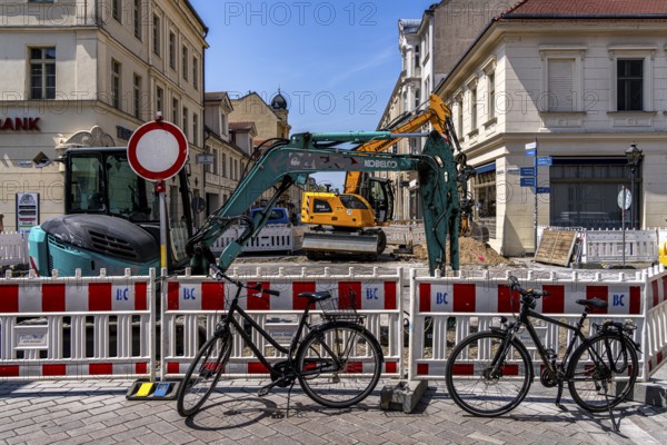 Roadworks in Brandenburger Straße, shopping street in Potsdam, Brandenburg, Germany
