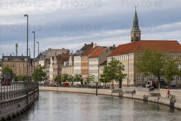 View from the bridge Højbro, Slotsholm Canal, Gammel Strand, to houses at Nybrogade, Copenhagen, Denmark
