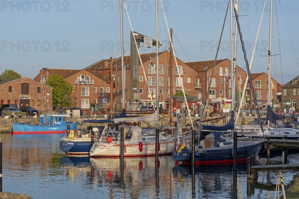 Boats, houses, harbour, Orth, Fehmarn, Schleswig-Holstein, Germany