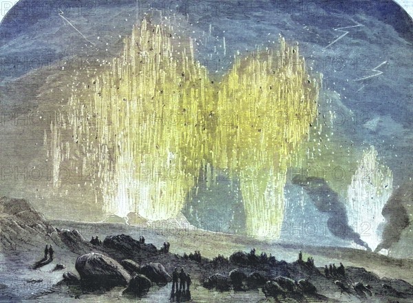 The Eruption of the Volcano Vesuvius 1858, Italy, Historical, digitally restored reproduction of an original 19th century painting, exact original date not known