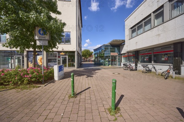 Entrance to the pedestrian zone in Datteln, Ruhr area, Recklinghausen district, North Rhine-Westphalia, Germany