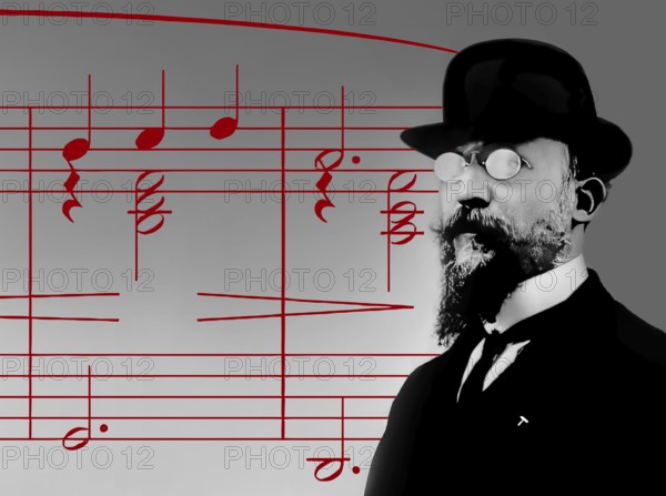 Erik Satie, 1866 – 1925, a French composer and pianist, notesheet for Gymnopédie No. 1, digitally edited, 1909