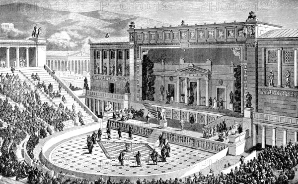 Reconstruction of the Theatre of Dionysus in ancient Athens, Greece